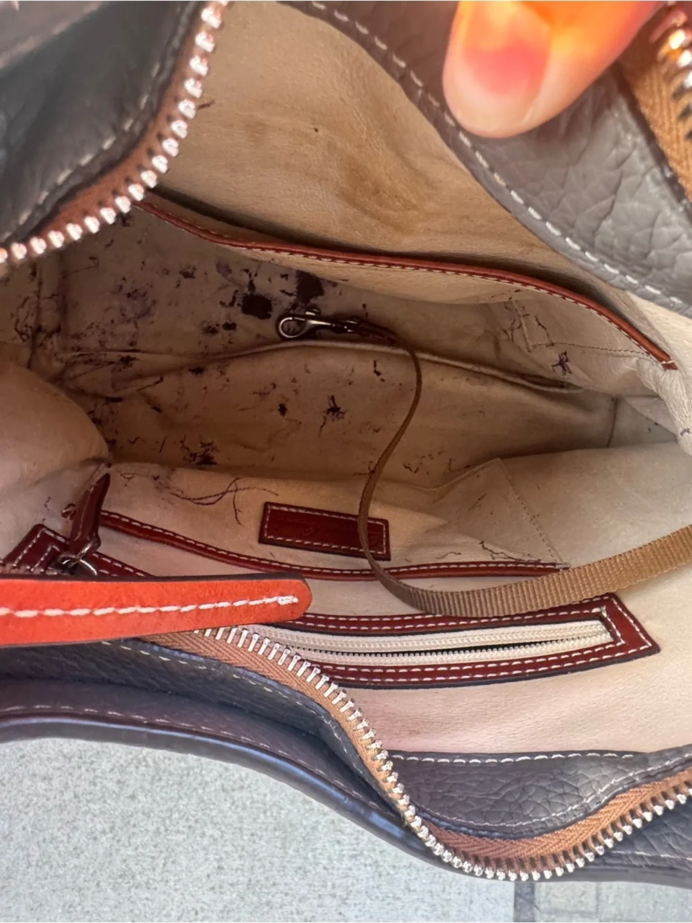 Dooney & Bourke Taupe Leather Shoulder Bag with Brown Accents